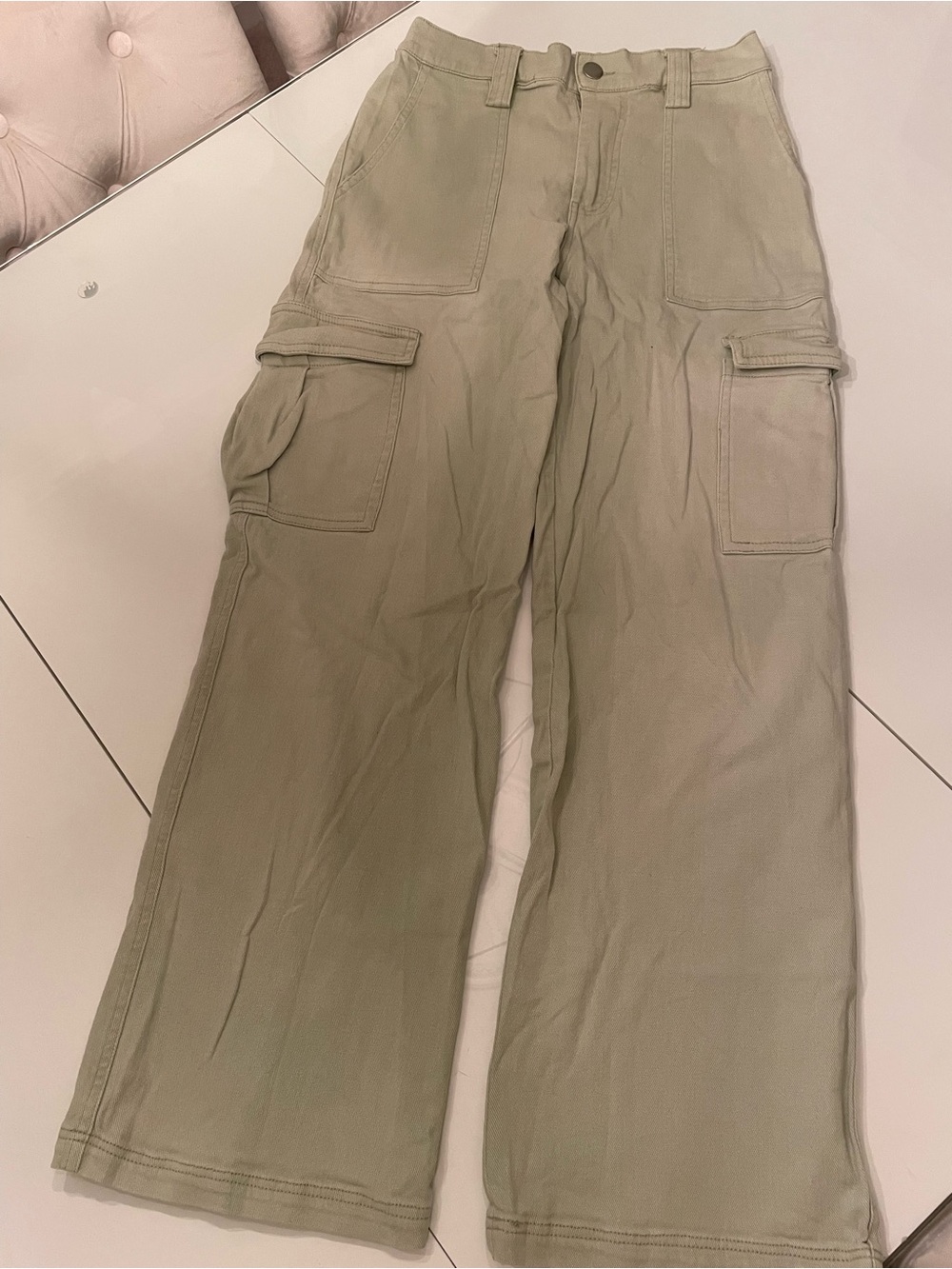 Cotton Candy Olive Green Wide-Leg Cargo Pants